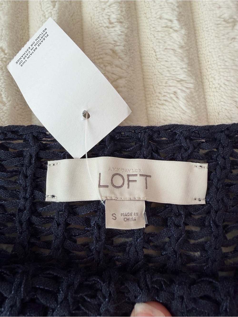 LOFT Navy Open-Knit Boatneck Sweater. Size Small - Picture 4 of 8
